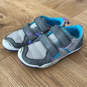 Plae Ty Nylon Gray Teal Purple double velcro strap sneakers